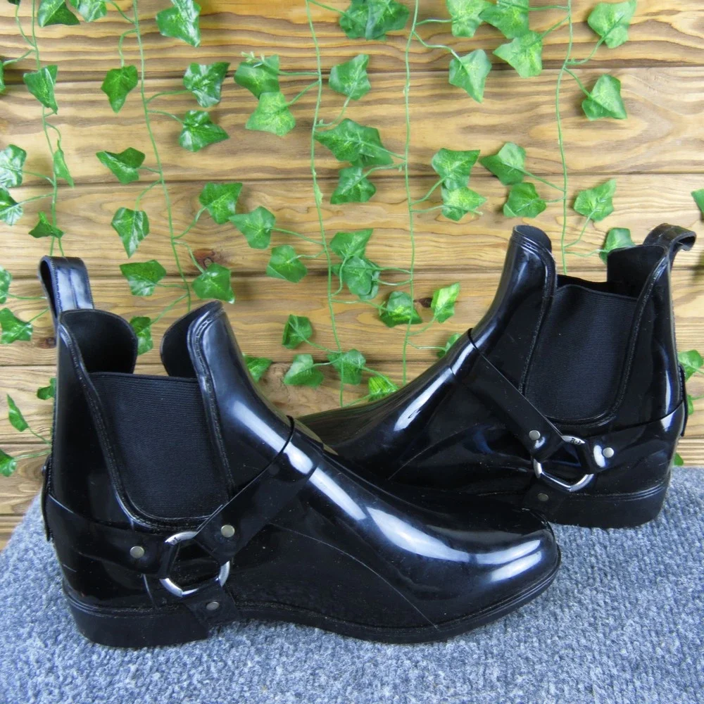 Lauren Ralph Lauren Tricia-Bo-Rai Women's 8 Black Rain‎ Boots Harness Style